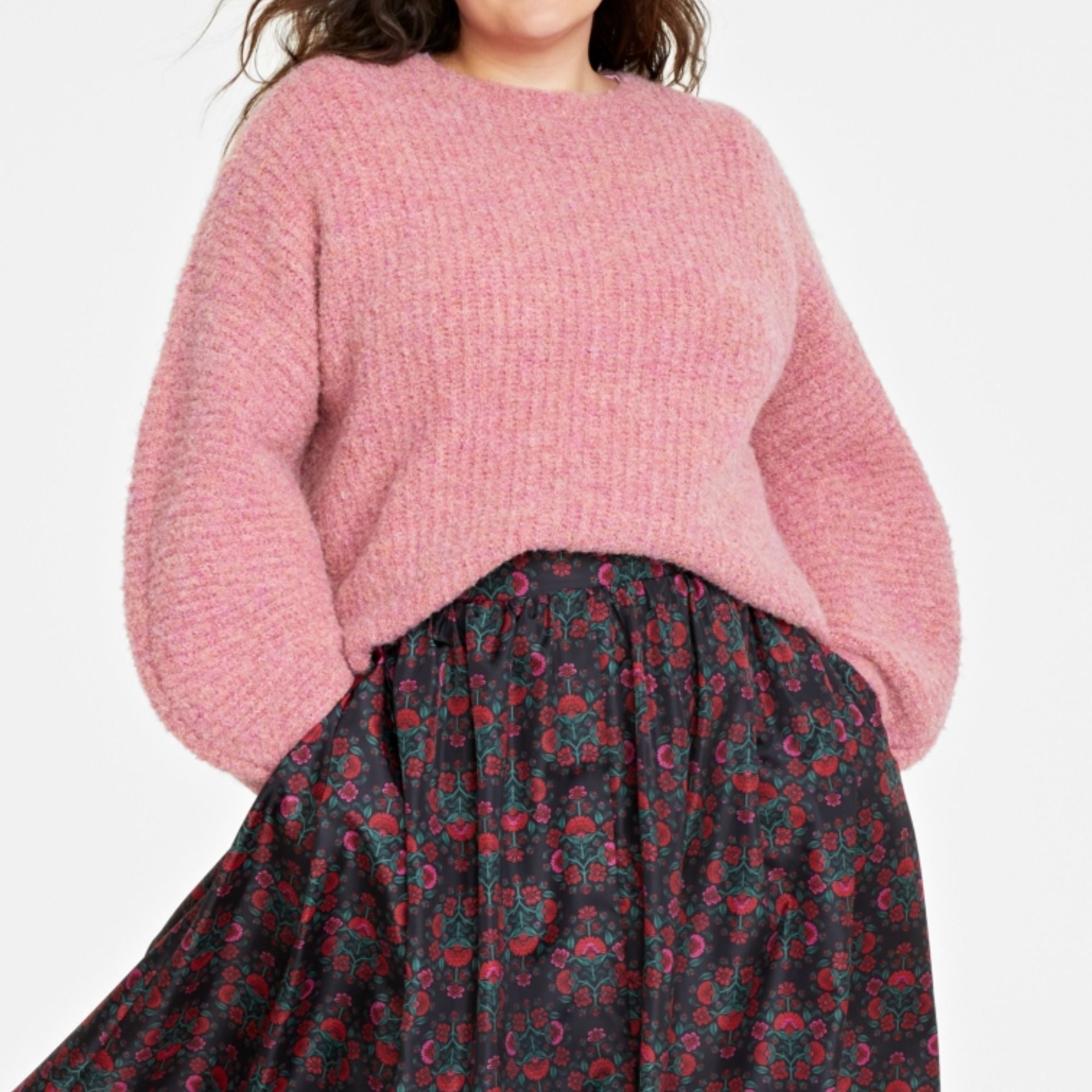 On 34th Plus Size Marled Boucle Sweater - Dusty Pink 0X