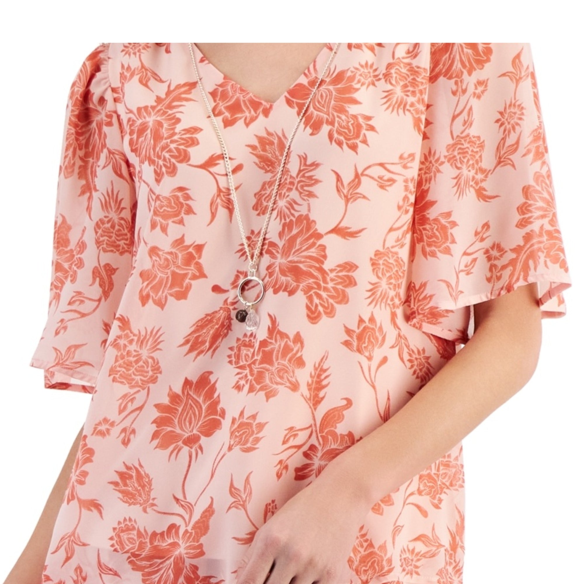 JM Collection Women's Printed Short Flutter-Sleeve Top – Rose Tint Combo, Small