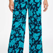 JM Collection Women's Elena Printed Wide-Leg Knit Pull-on Pants – Intrepid Blue Combo, Large