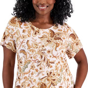 JM Collection Plus Size Bloom Print Short-Sleeve Top – Lilac Sky Combo, Size 1X