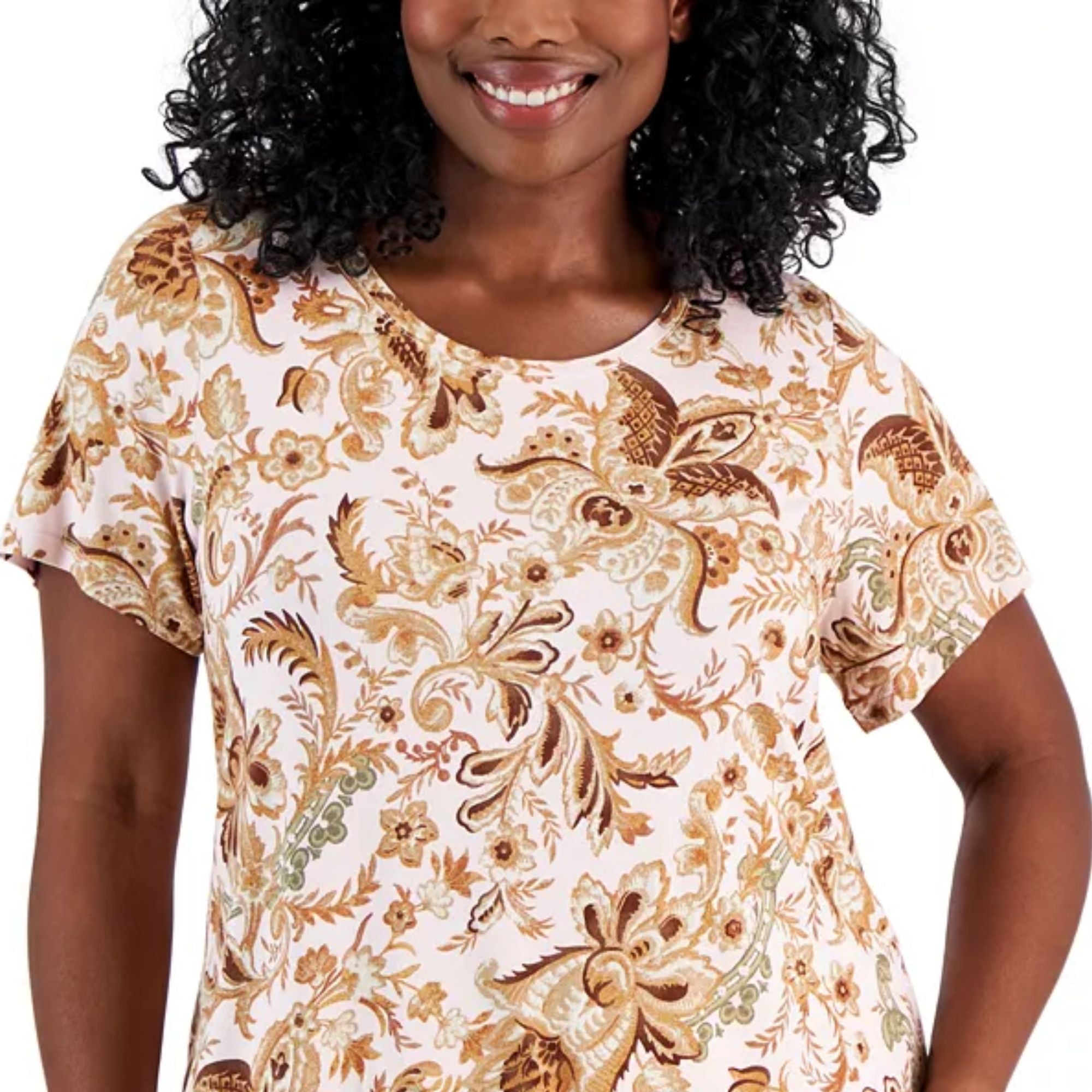 JM Collection Plus Size Bloom Print Short-Sleeve Top – Lilac Sky Combo, Size 1X