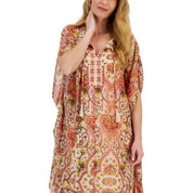 JM Collection Women's Short-Sleeve Printed Embellished Caftan Dress – Small
