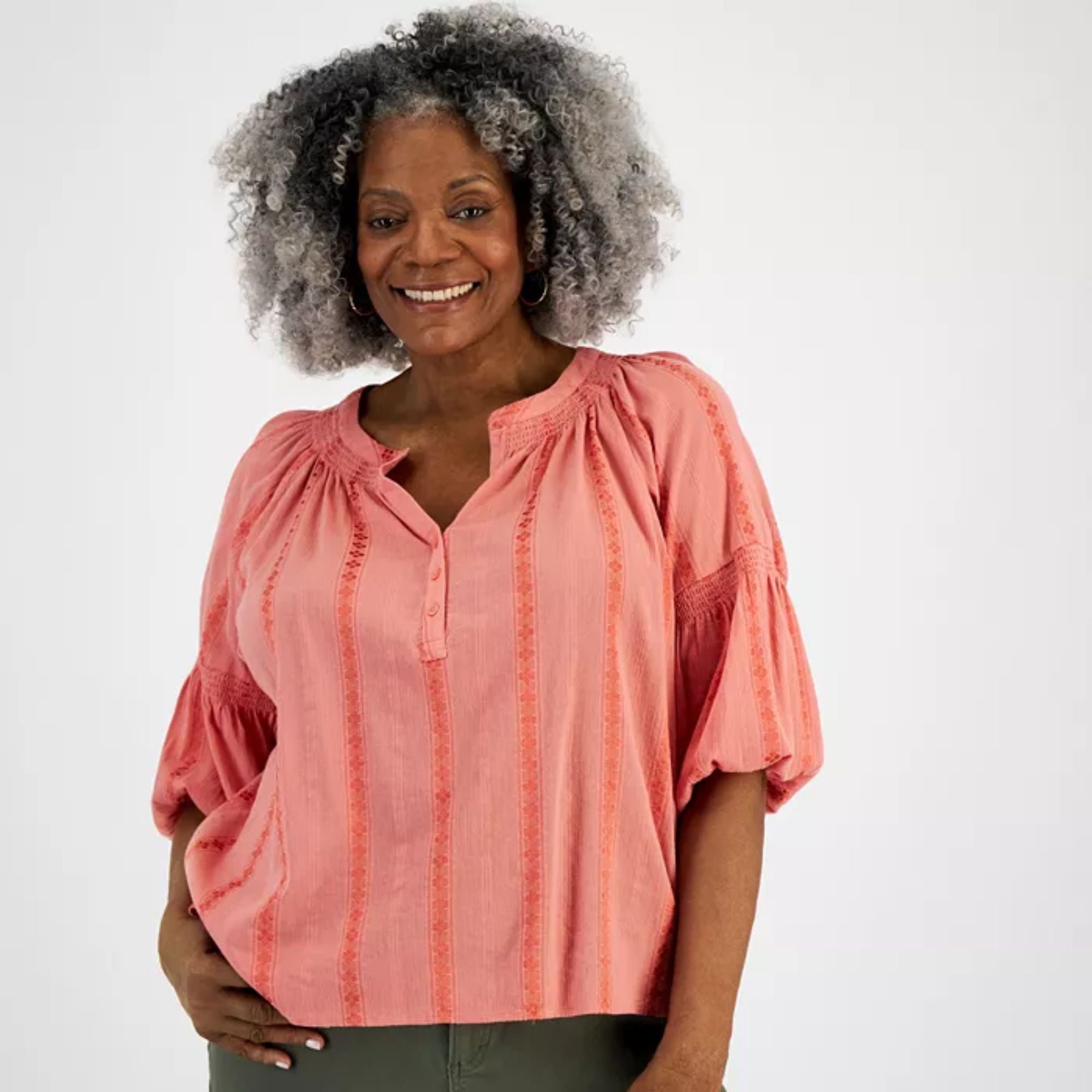 Style & Co Plus Size Woven Split-Neck Top - Sea Coral - 2X