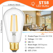 Kondras Dimmable Vintage LED Edison Bulbs – 4W, 40W Equivalent, 2700K Warm White - 4 Pack