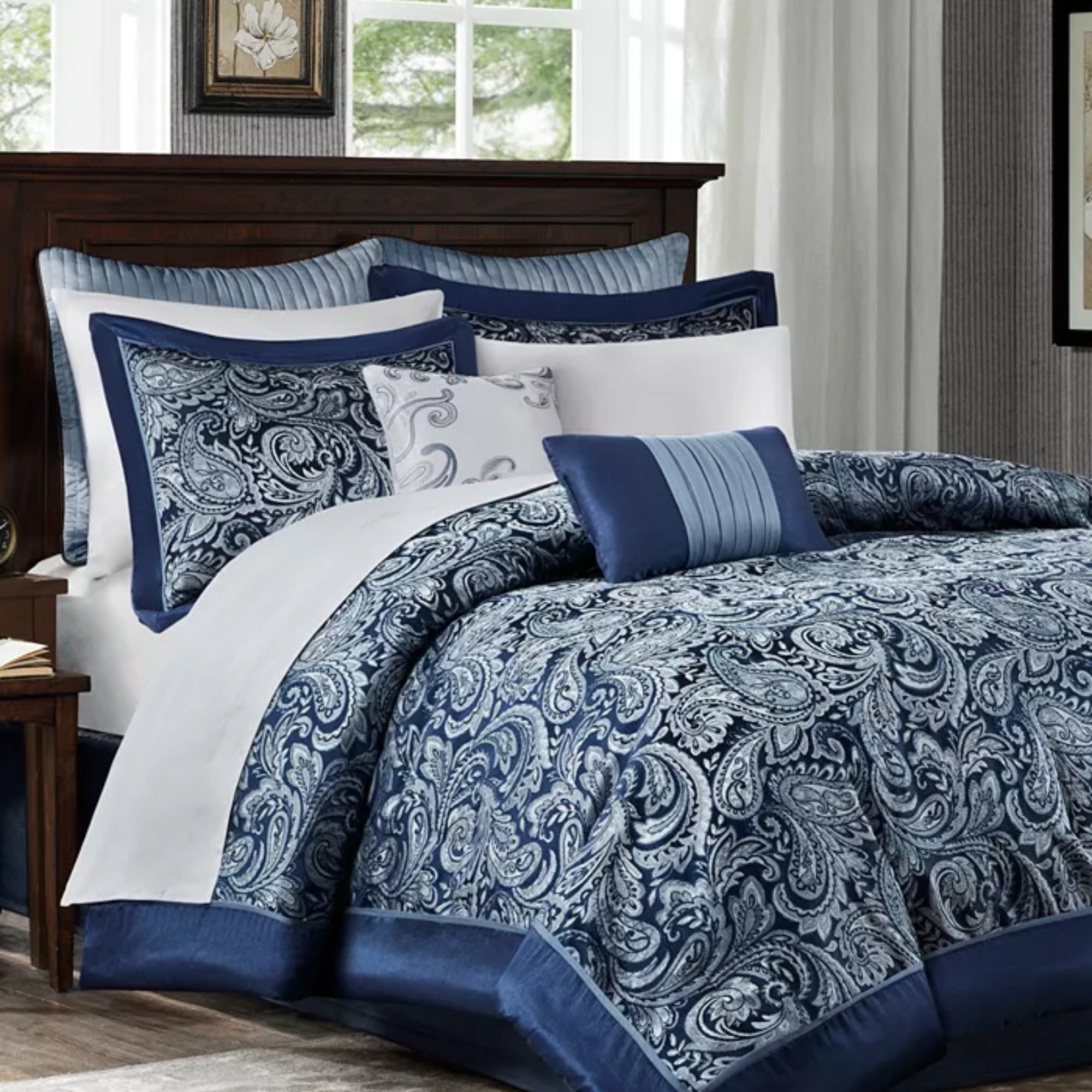 Aubrey King 9-Piece Comforter Set, Navy