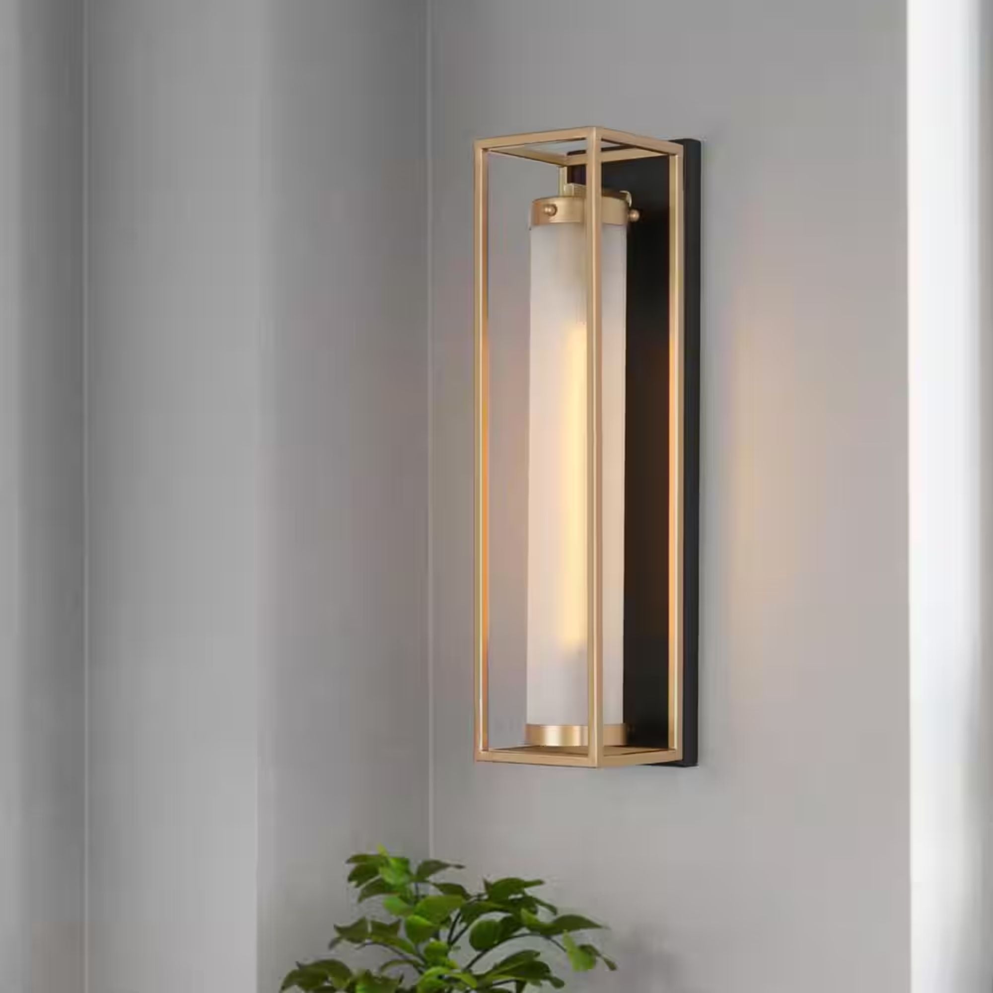 Zevni 1-Light Dark Gold Modern Wall Sconce with Frosted Glass New