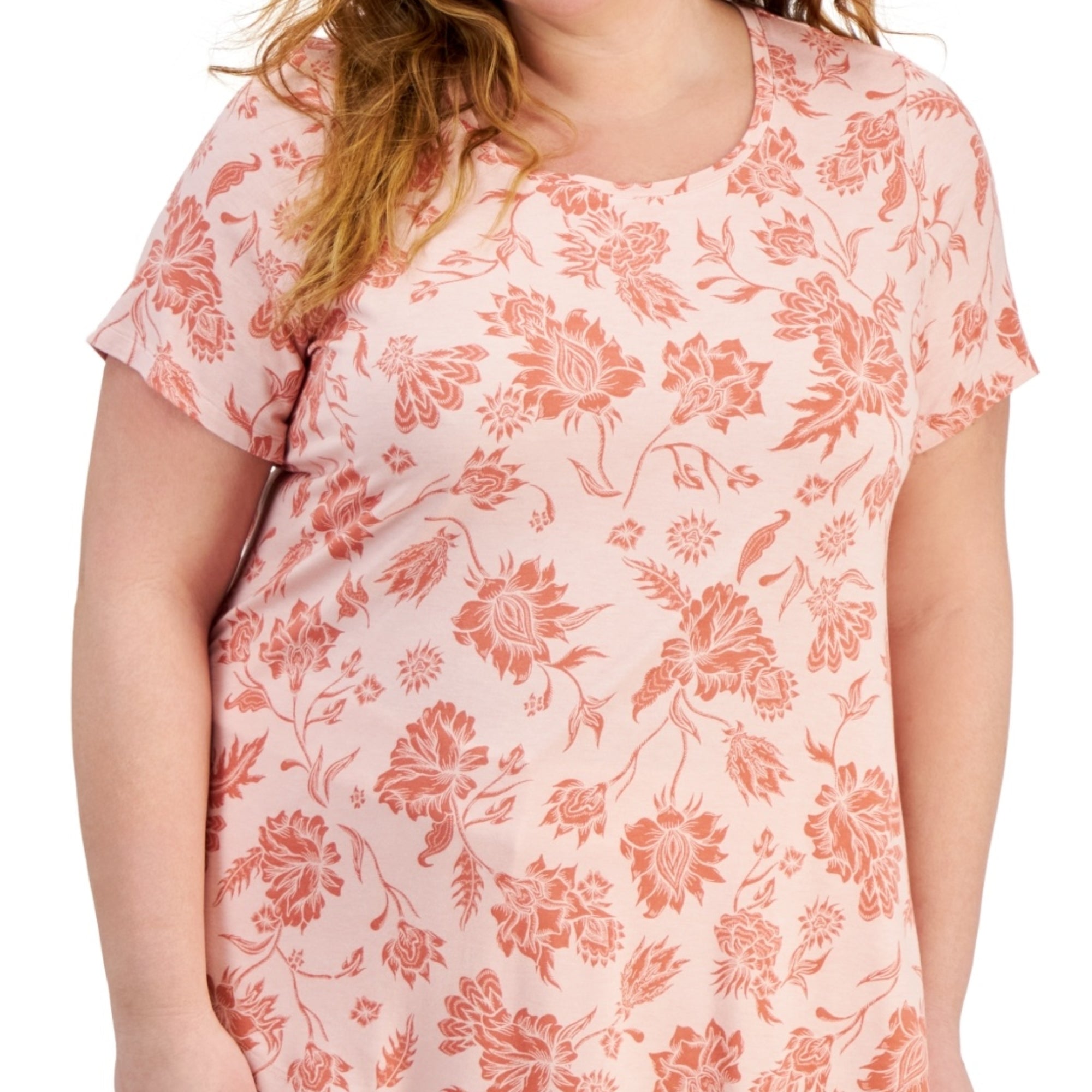 JM Collection Plus Size Floral Print Short-Sleeve Top – Rose Tint Combo, 0X