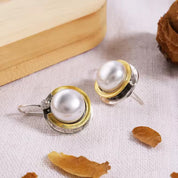 Vintage Boho 925 Silver Plated Pearl Dangle Earrings