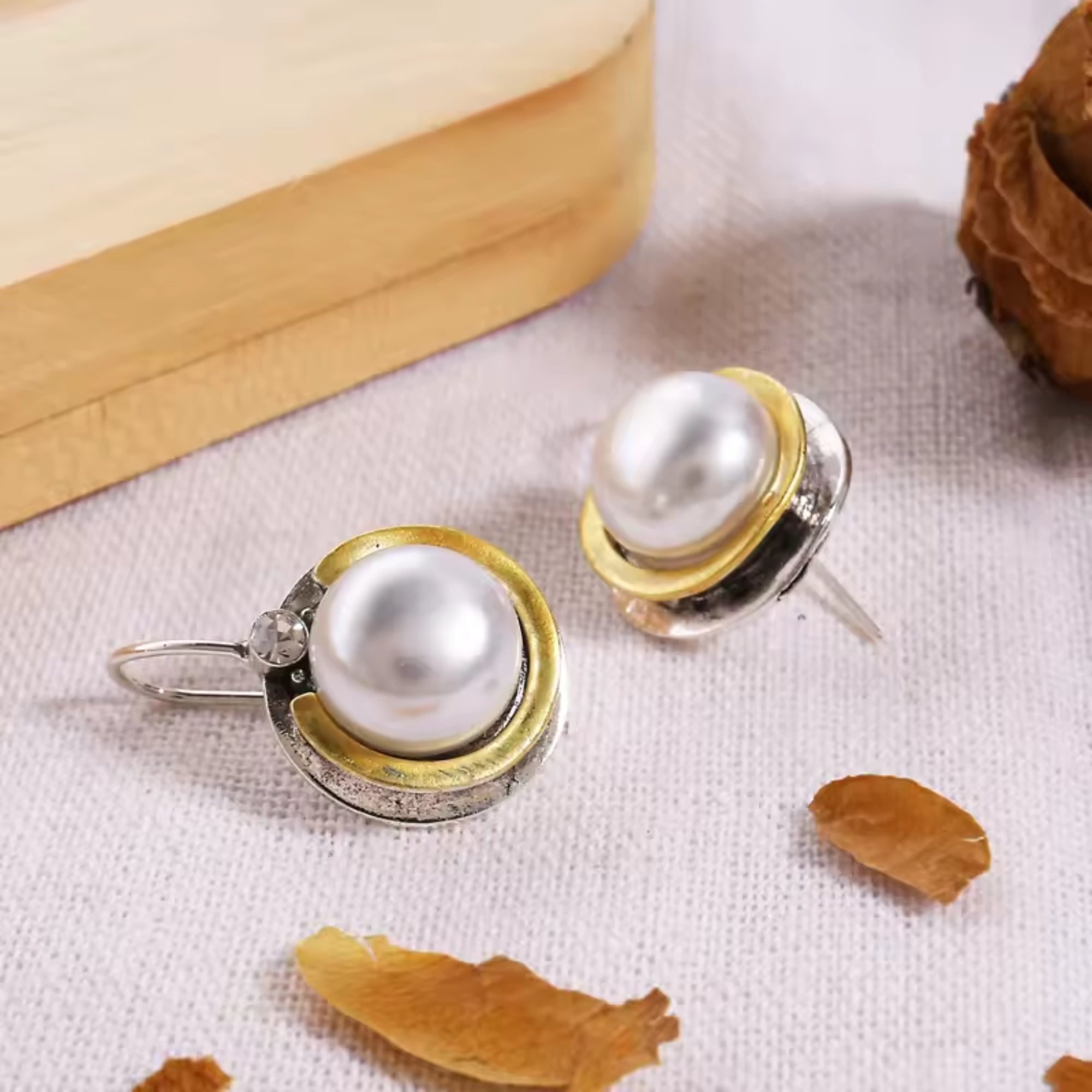 Vintage Boho 925 Silver Plated Pearl Dangle Earrings