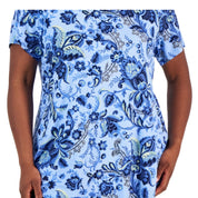 JM Collection Plus Size Bloom Print Short-Sleeve Top – Watery Blue Combo, Size - 0X