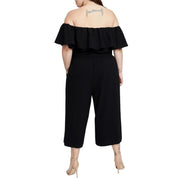 Rachel Rachel Roy Women's Black Ruffled Off-Shoulder Wide-Leg Jumpsuit Plus Size 16W