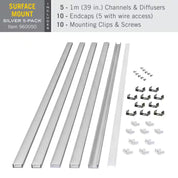 Armacost Lighting Surface Mount LED Tape Light Channel, Silver – 5-Pack