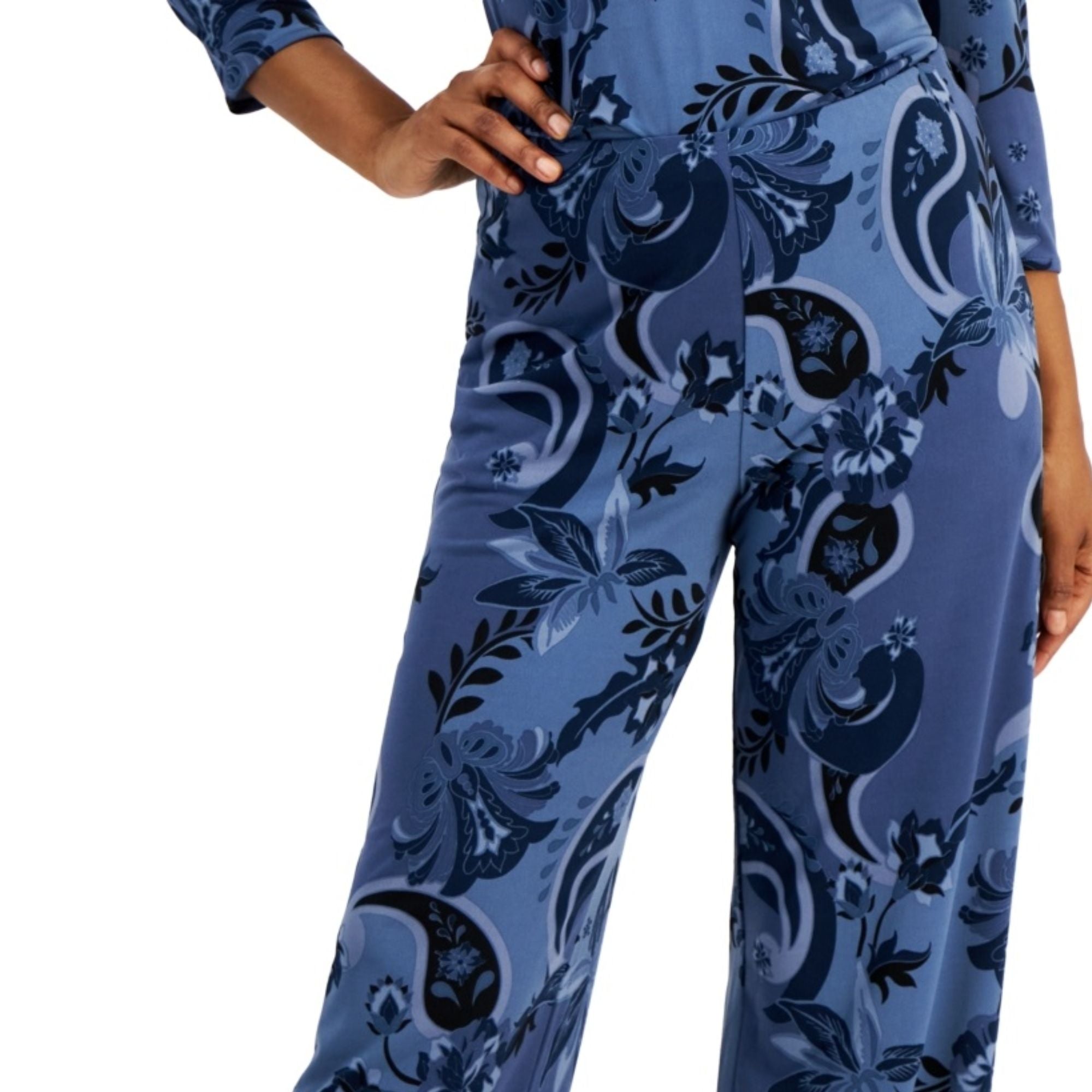 JM Collection Women's Printed Pull-On Knit Pants – Intrepid Blue Combo 2XL