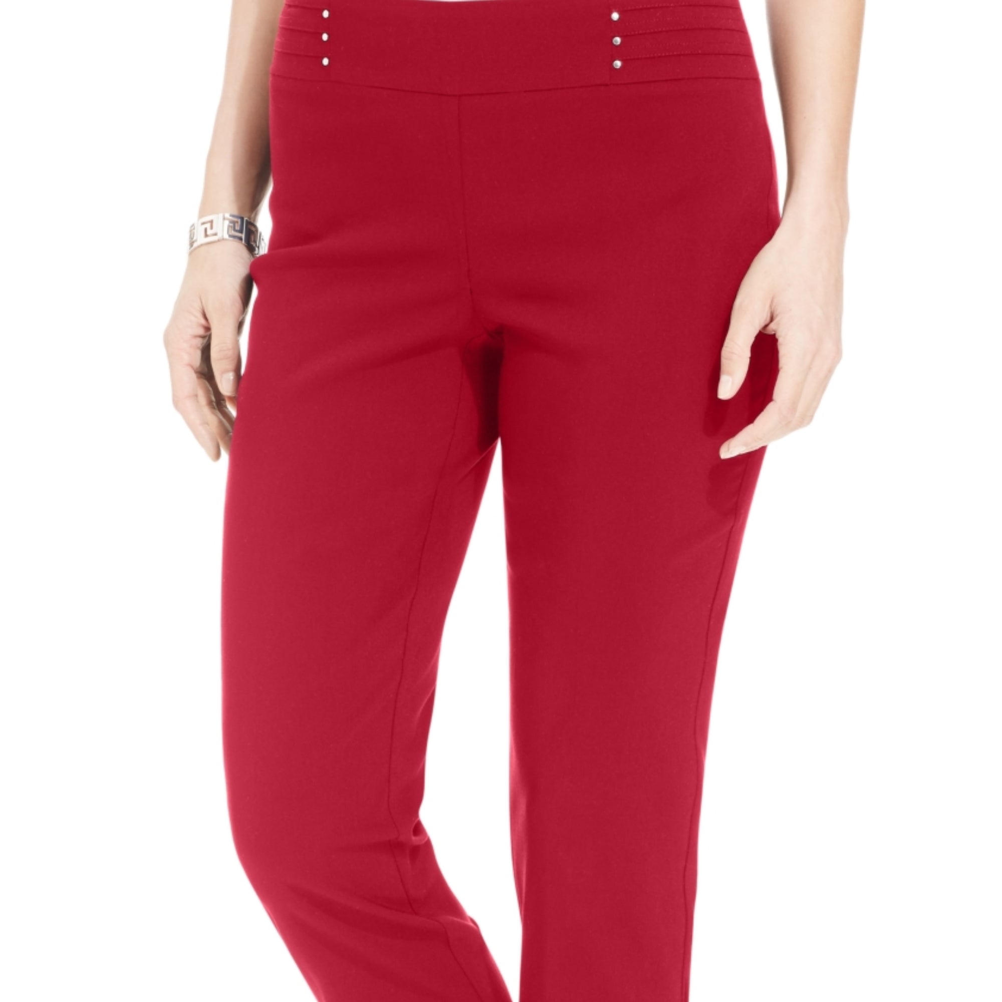 JM Collection Studded Pull-On Tummy Control Pants – Real Red, Regular & Short Lengths, L