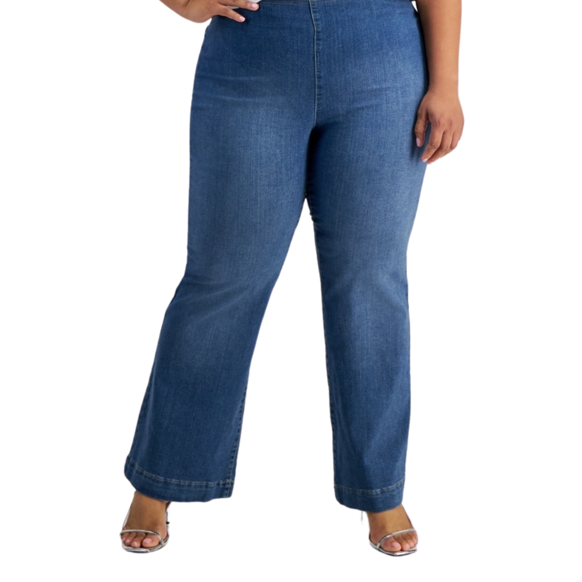 I.N.C. International Concepts Plus Size High-Rise Pull-On Flare-Leg Jeans – Medium Indigo, Size 22W