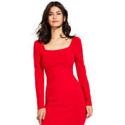 Bar III Women's Square-Neck Bodycon Sweater Dress – Cherry Candy, Size - Large