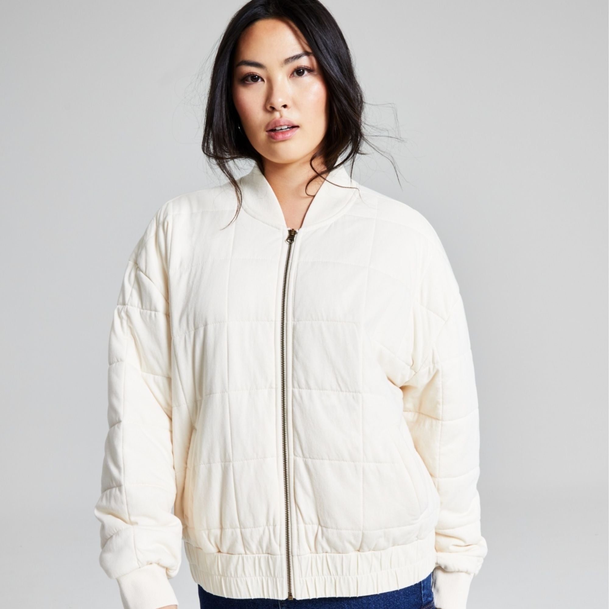 And Now This Women's Washed Quilted Zip-Front Jacket – Light Beige, Large
