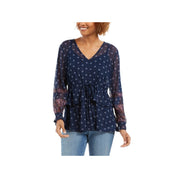 Style & Co. Tie-Front Floral Print Peasant Blouse – Devine Ditsy Blue, Size M