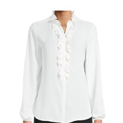 Bar III Women's Long Sleeve Ruffled Blouse – Lily White, Size - XXL