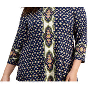 JM Collection Plus Size Printed Scoop-Neck 3/4-Sleeve Top – Navy, 2X