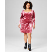 And Now This Plus Size Corset-Style Crushed-Velvet Dress – Clay Red, Size 1X