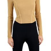 Bar III Women's Ribbed Square-Neck Long-Sleeve Sweater – Riviera Dune, Size - XL