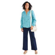 Style & Co Women's Cotton Embroidered Split-Neck Gauze Blouse – Med Blue, Petite XL