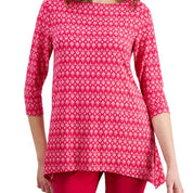 JM Collection Women's Printed Jacquard Swing Top – Claret Rose Combo, XL