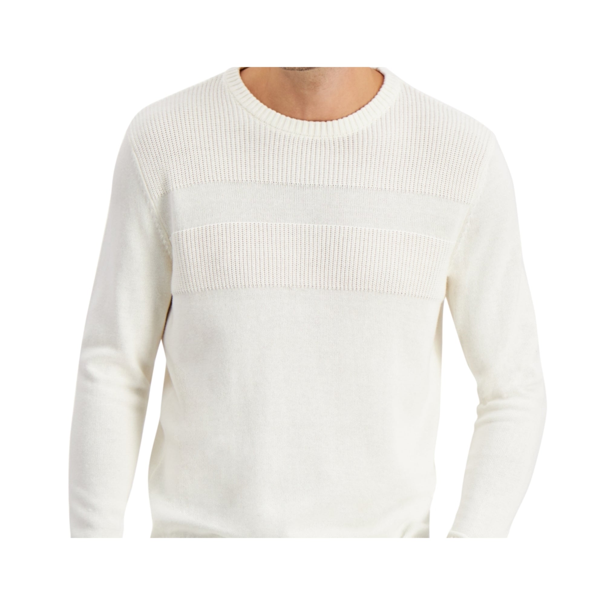 Club Room Men's Cotton Ribbed Trim Sweater, Winter Ivory - Size Large