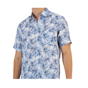 Club Room Men's Classic-Fit Leaf Print Linen Short-Sleeve Shirt, Blue - Size Small