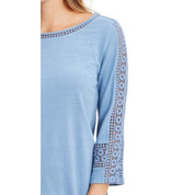 Charter Club Women's 3/4 Crochet Sleeve Boat Neck Pullover Top - Size Small