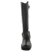 Arezzo Women's Black Leather Knee-High Boots with Buckle Detail – Size 8.5M