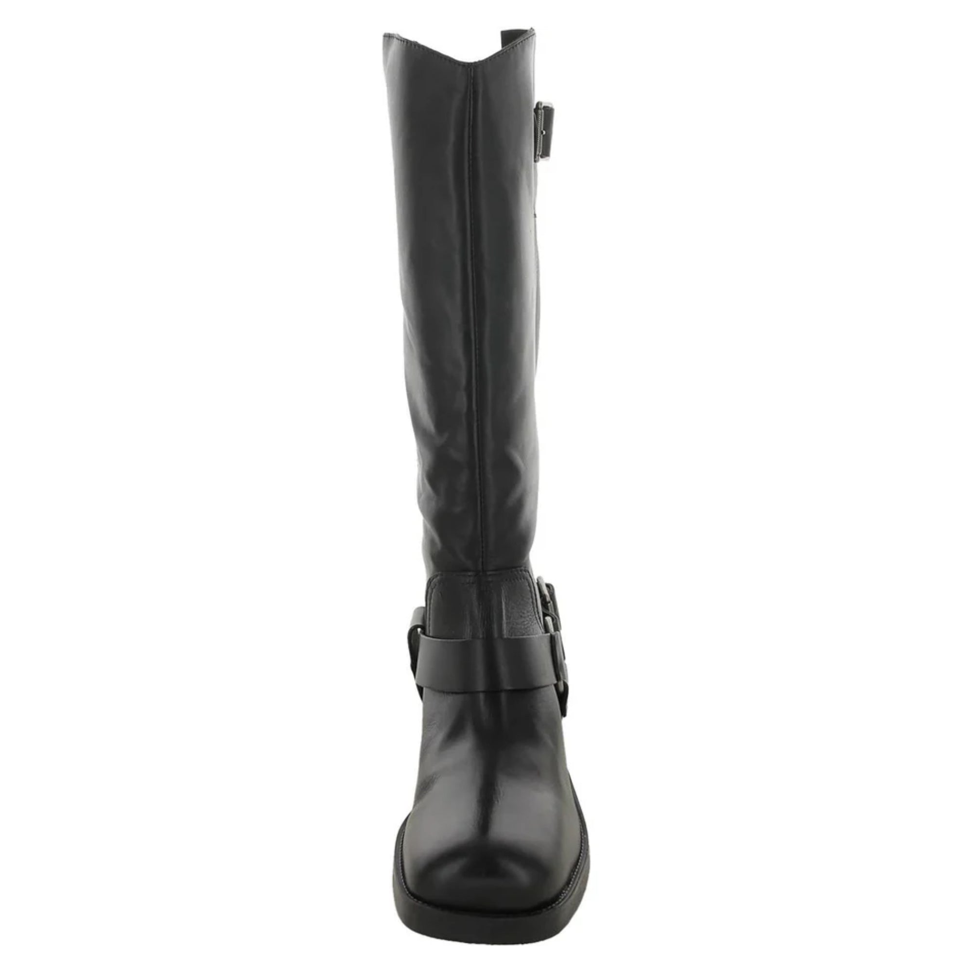 Arezzo Women's Black Leather Knee-High Boots with Buckle Detail – Size 8.5M