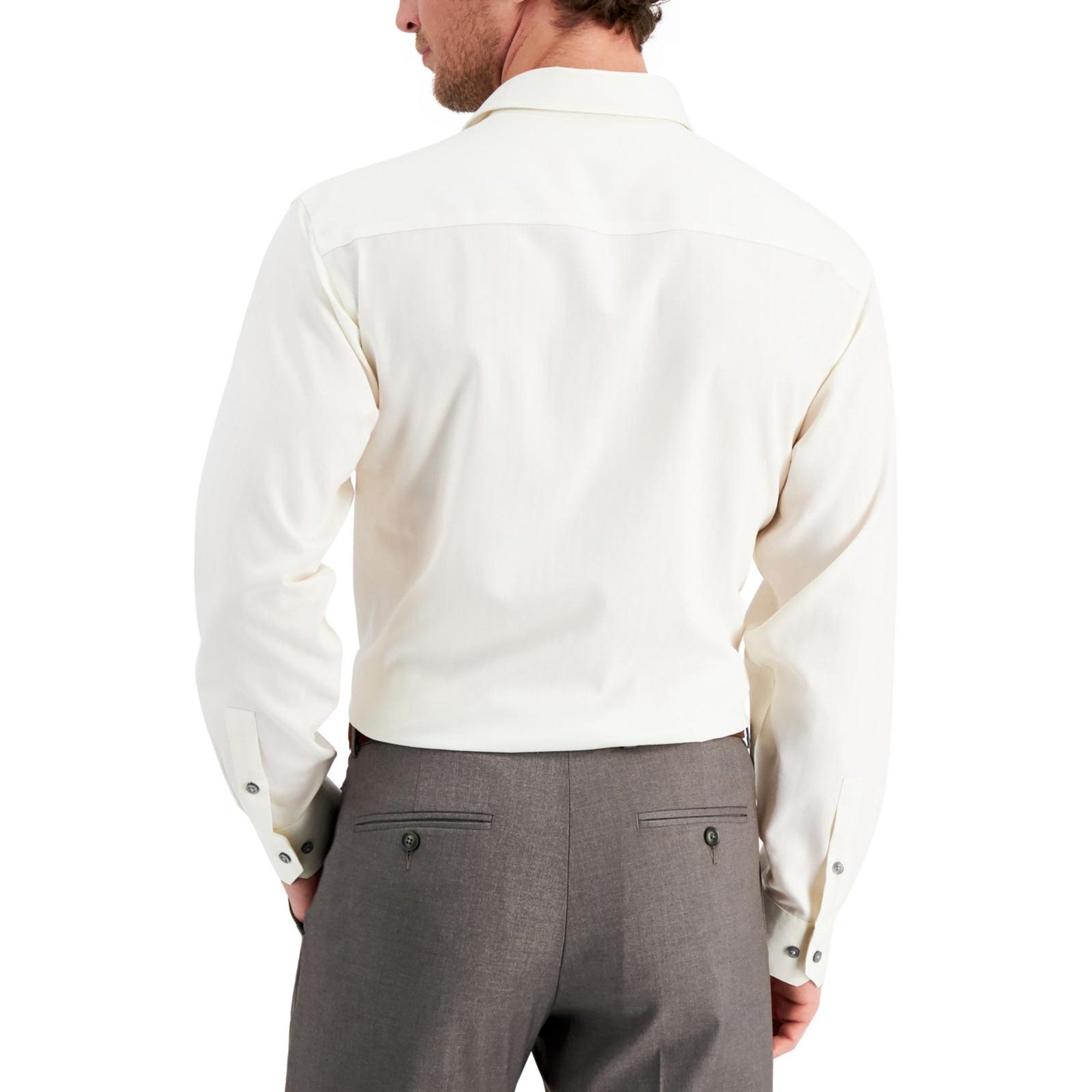 Alfani Men's Herringbone Regular Fit Dress Shirt – Ivory Size - M