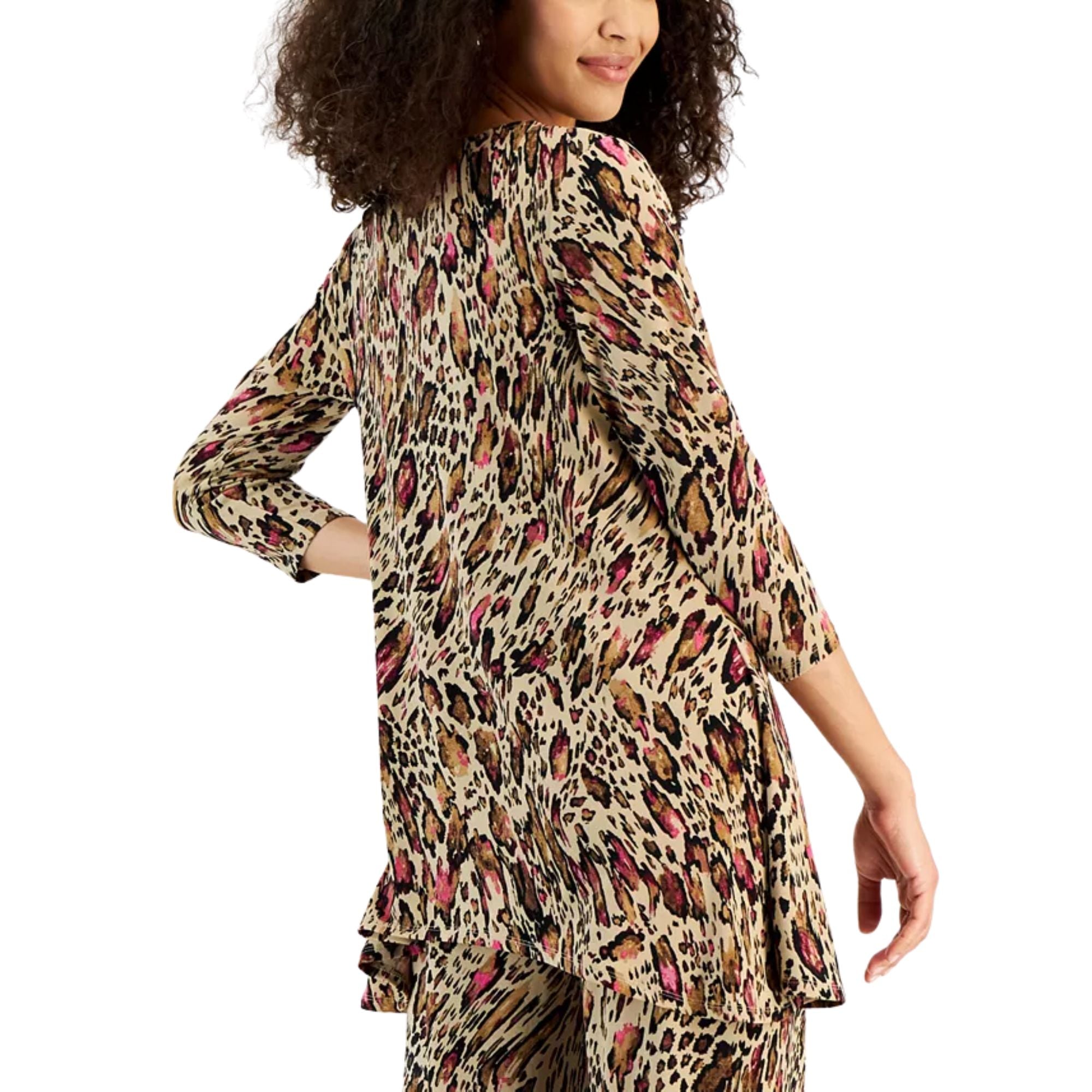 JM Collection Women's Printed 3/4 Sleeve Knit Top – New Fawn Combo, XS