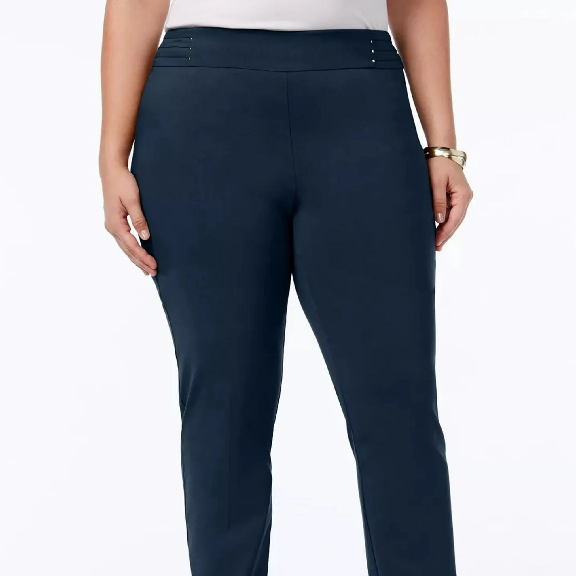 JM Collection Plus Size Tummy Control Pull-On Slim-Leg Pants - Intrepid Blue, 24W Petite