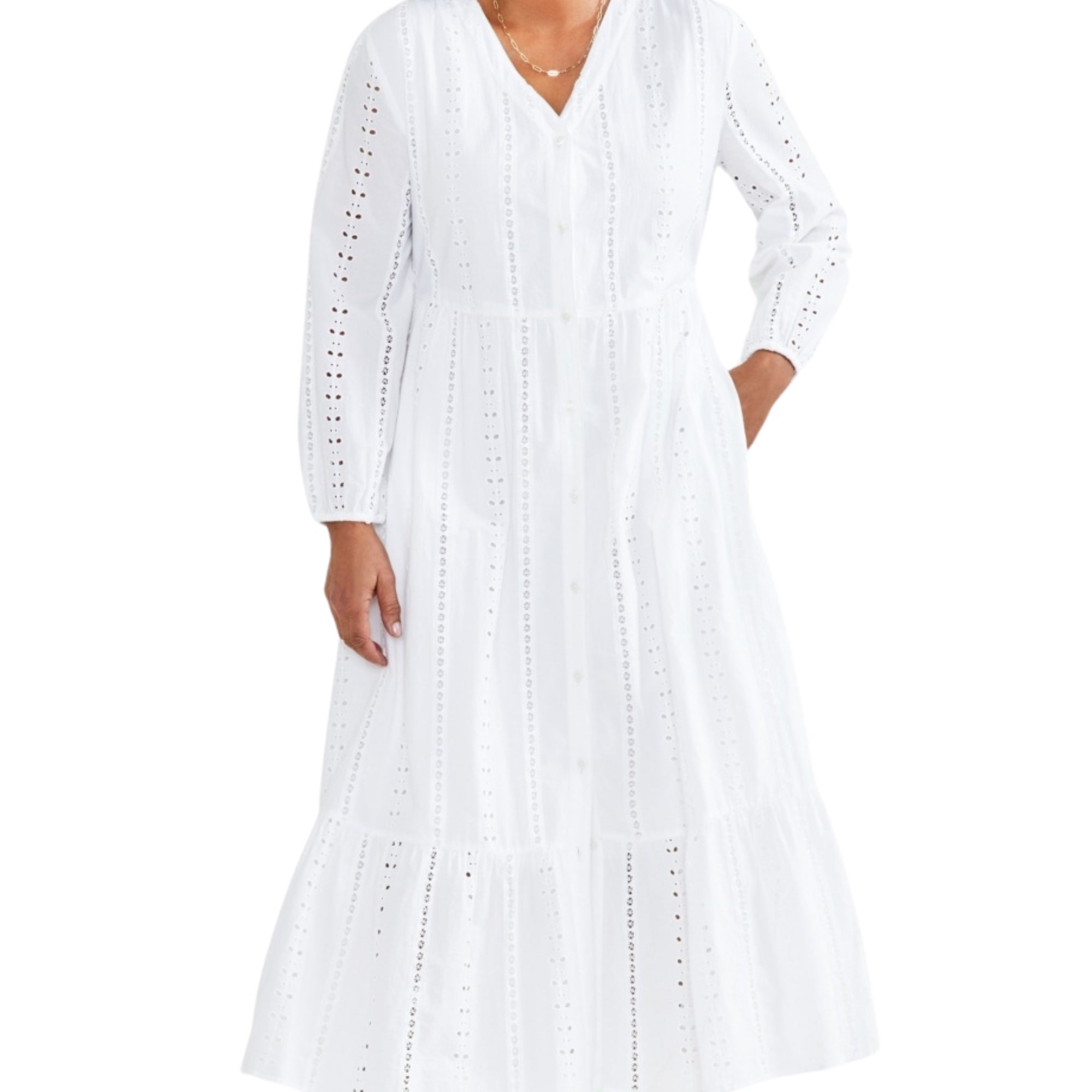 Style & Co Women's Cotton Eyelet Tiered Midi Dress – Bright White, Small