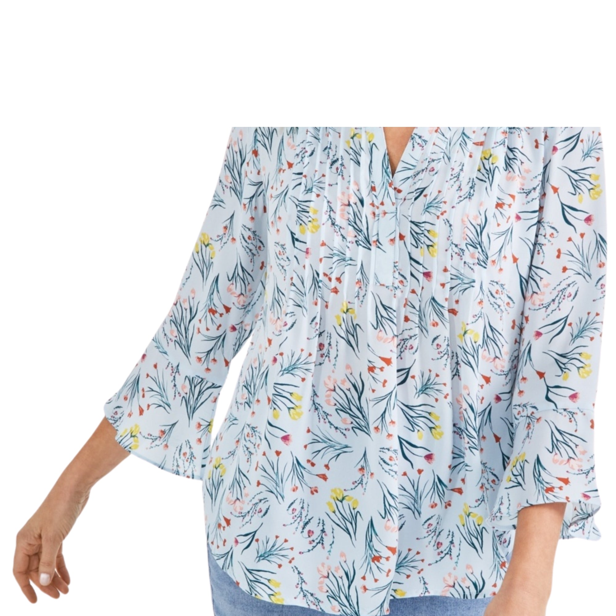 Style & Co Petite Floral Printed Pintuck Pleated Top – Shannon Dusk, Petite XS