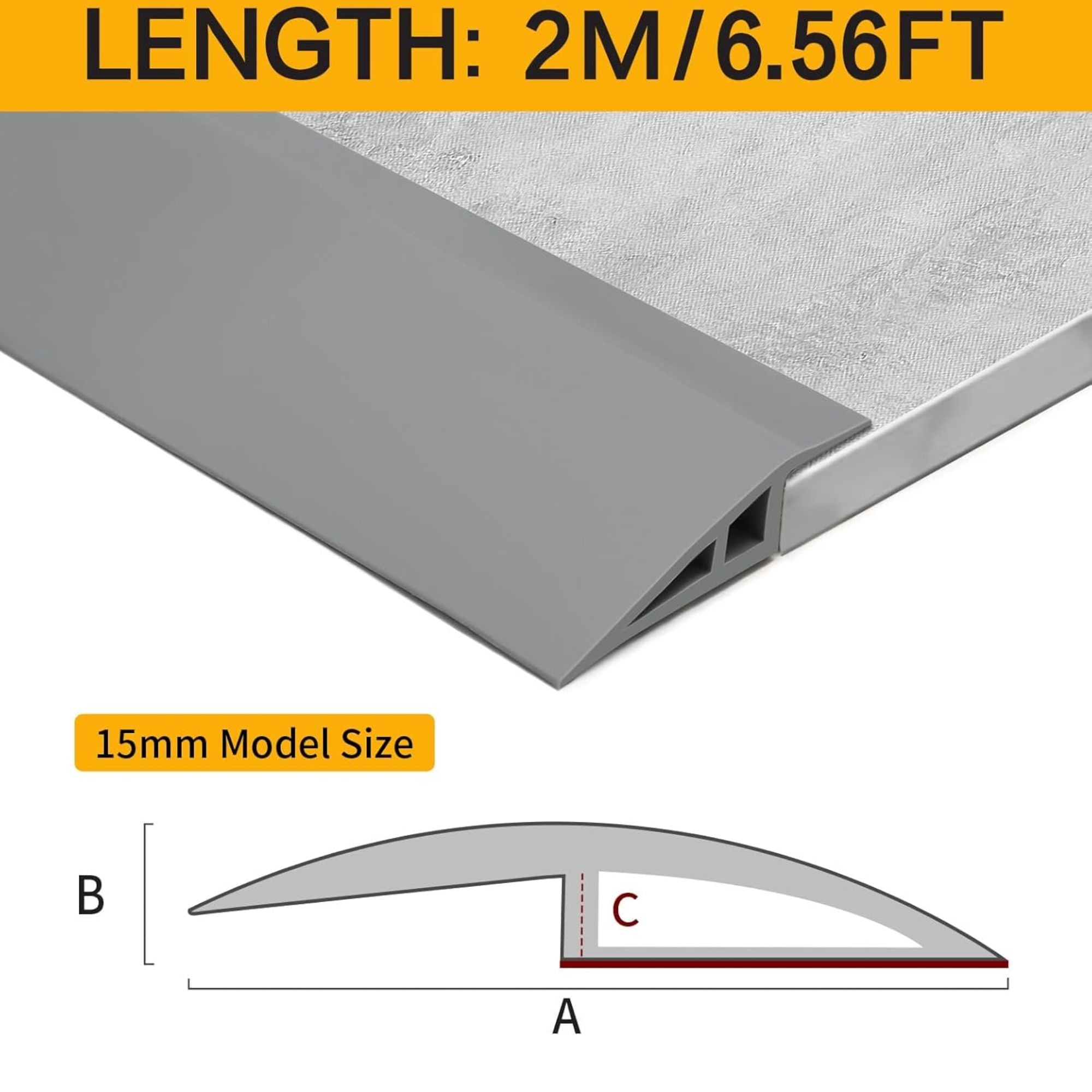 BNELL Carpet & Floor Edging Trim Strip, Self Adhesive-PVC Floor Transition Strip, Threshold Transitions Suitable for Threshold Height Less Than 15mm (6.56FT, Gray)