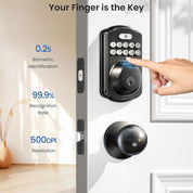 Veise Fingerprint Keyless Entry Door Lock – Matte Black, Biometric Smart Deadbolt with Keypad