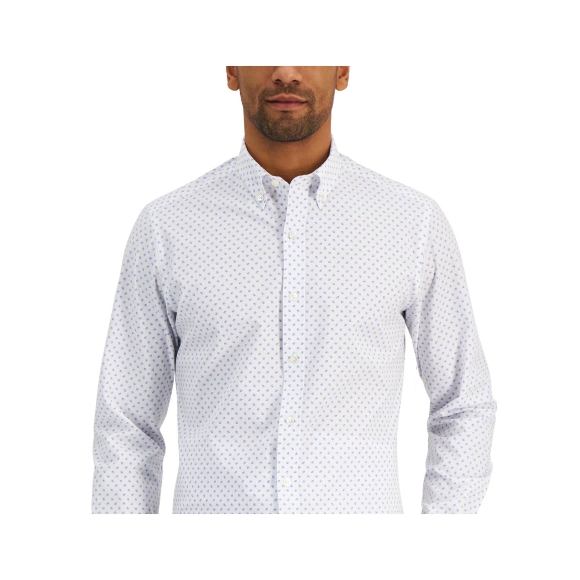 Club Room Men's Printed Slim Fit Dress Shirt, Blue - Size Small