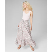 And Now This Women's Cotton Ruffled Smocked Maxi Skirt – White Floral, Size - Large