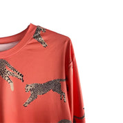 Leopard Print Crew Neck T-Shirt, Medium - Tangerine