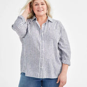 Style & Co Plus Size Striped Perfect Shirt - Beach Stripe - Size 1X