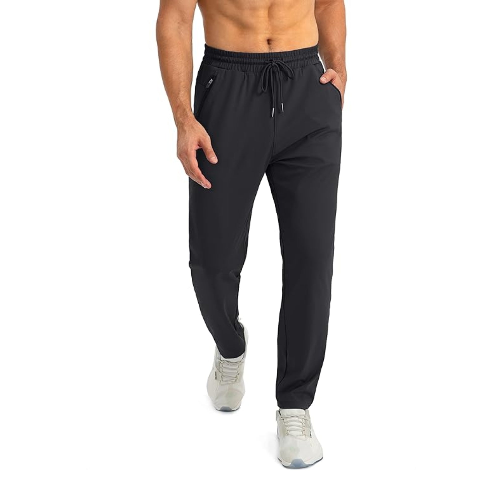 Men's Tapered Jogger Sweatpants with Zipper Pockets – Athletic Workout Pants, XXL, Black
