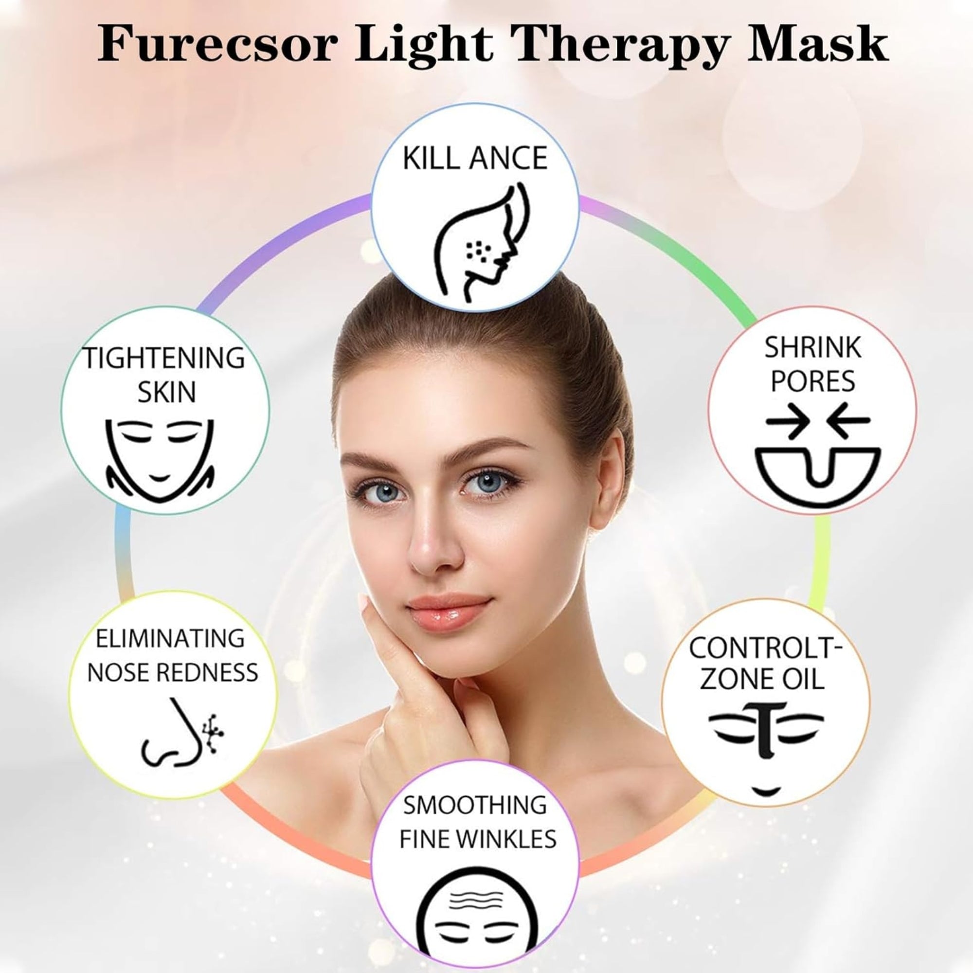18FTRabbit 7-Color LED Face Mask Light Therapy – Model FM-01, Skin Care Mask for Face and Neck