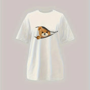 Cartoon Bear Print T-Shirt, Medium - White