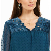 Style & Co Women's Mixed-Media Sheer-Sleeve Blouse, Size Medium