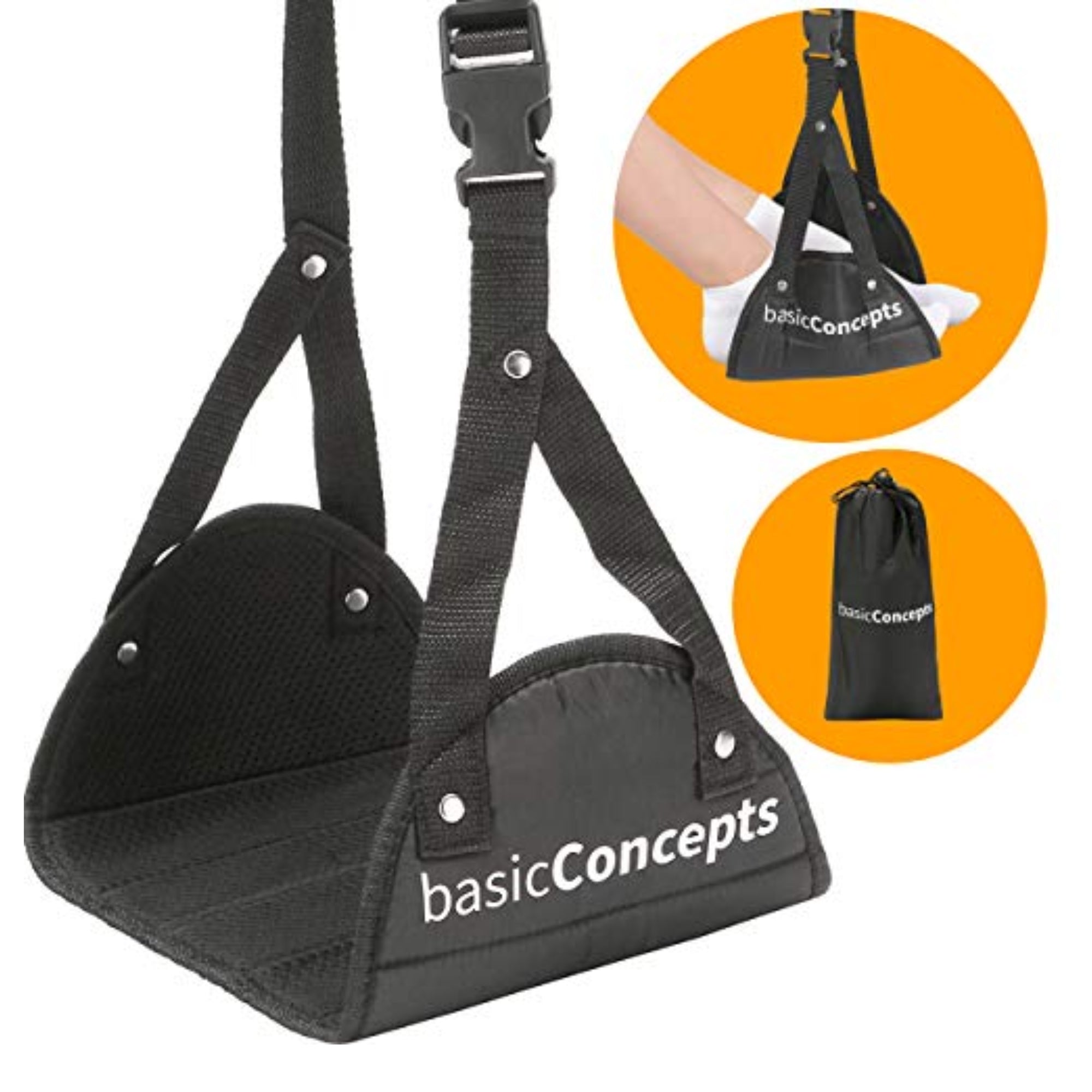 Adjustable Foot Hammock – Memory Foam Footrest for Airplane Travel & Office Desk, Black (2-Pack)