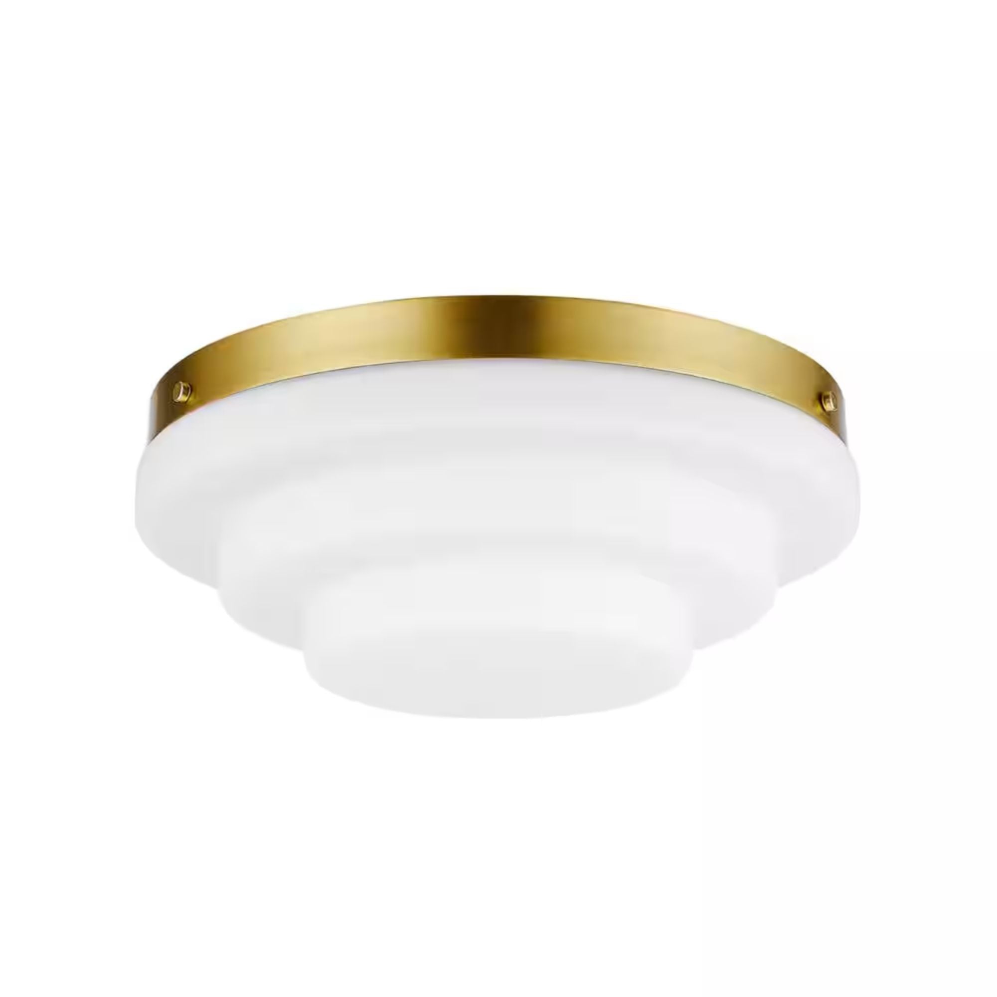 Globe Electric 11.81 in. 2-Light Matte Brass Flush Mount Ceiling Light with Tiered Milk Glass Shade